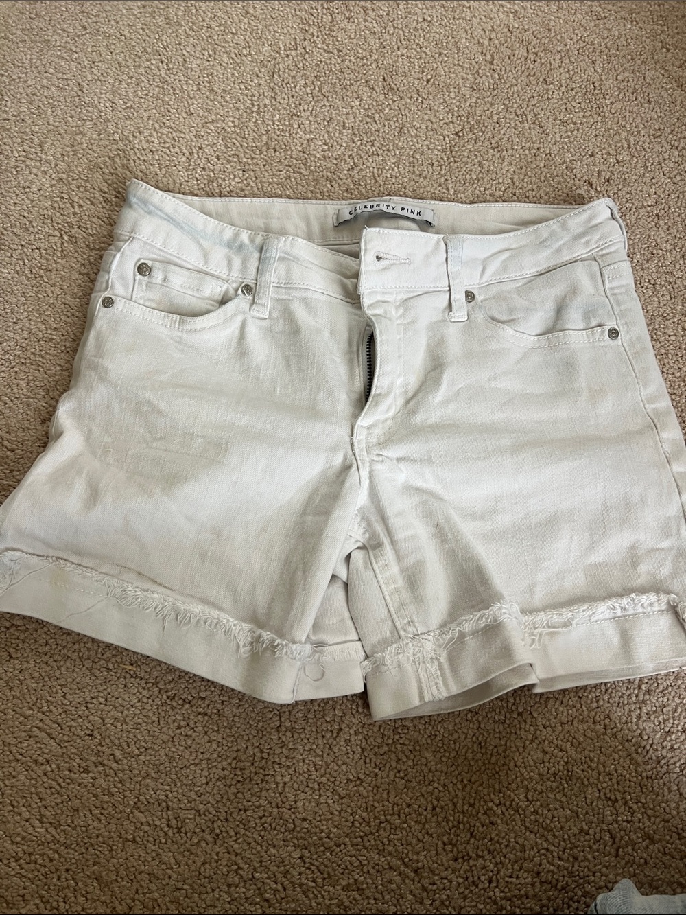 Celebrity Pink Cream Frayed Hem Denim Shorts